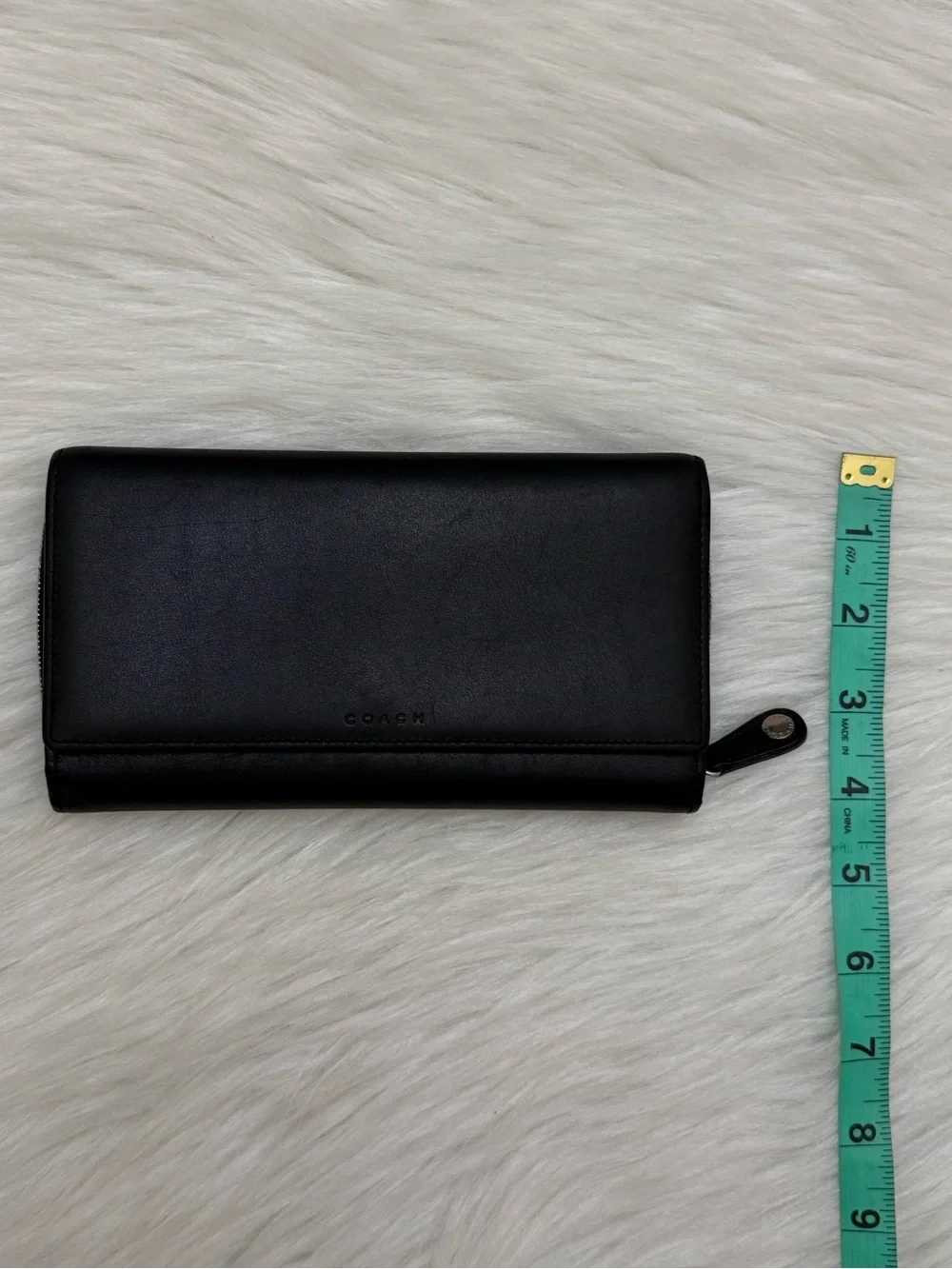 COACH - BLACK ALL SMOOTH LEATHER VINTAGE TRIFOLD TRAVEL WALLET